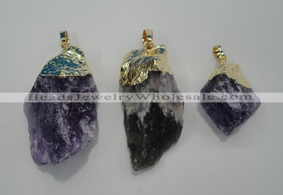NGP1090 20*30mm - 25*50mm nuggets amethyst gemstone pendants