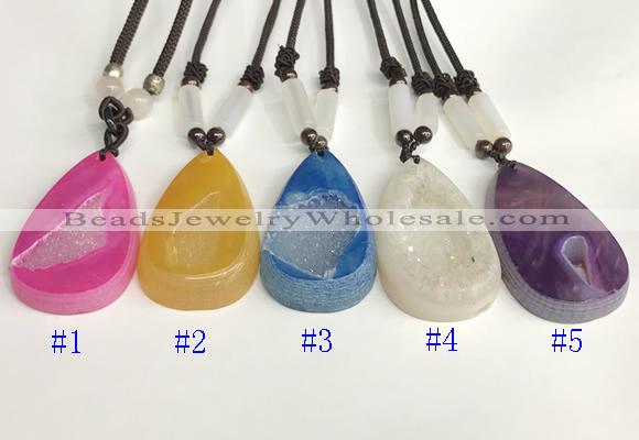NGP5650 Agate flat teardrop pendant with nylon cord necklace