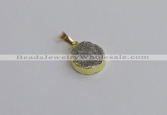 NGP7475 15mm coin plated druzy agate gemstone pendants