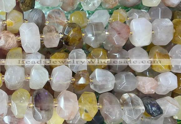 PQBS03 15 inches 12*16mm - 13*18mm faceted nuggets yellow & pink quartz beads