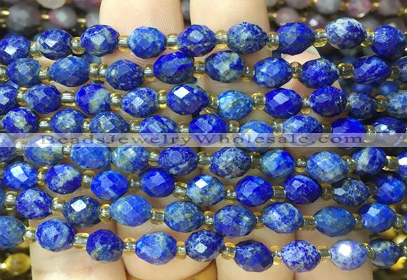 RIBS51 15 inches 6*8mm faceted rice Lapis lazuli beads wholesale