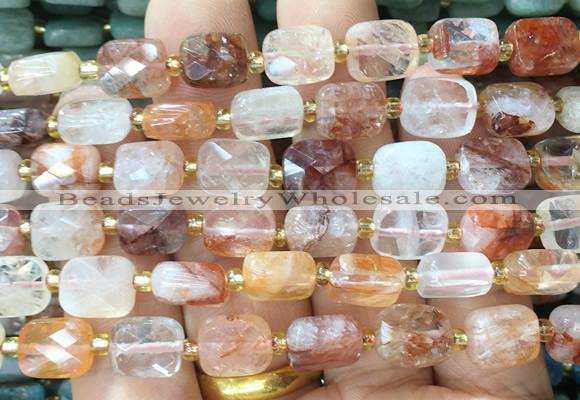 RTBS08 15 inches 8*10mm faceted rectangle red gum flower crystal beads wholesale