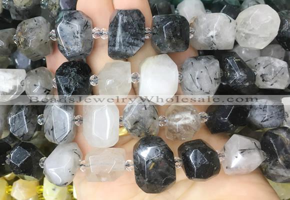 RUBS01 15 inches 12*16mm - 13*18mm faceted nuggets black rutilated quartz beads