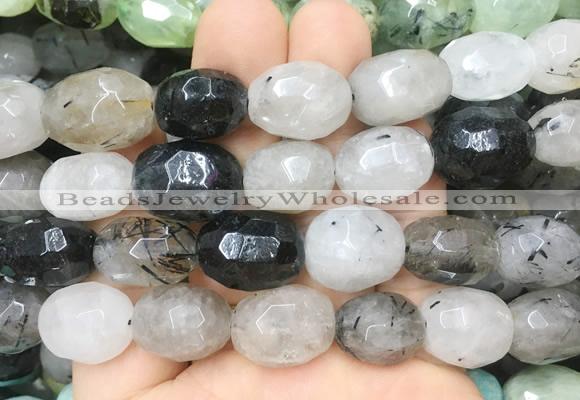 RUBS02 15 inches 12*16mm - 13*18mm faceted nuggets black rutilated quartz beads