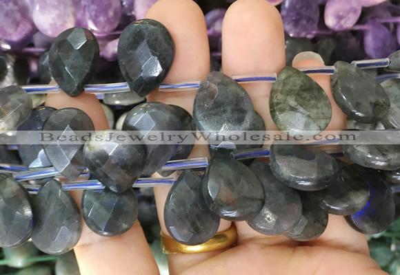 TRBS101 Top drilled 13*18mm faceted flat teardrop Labradorite beads wholesale