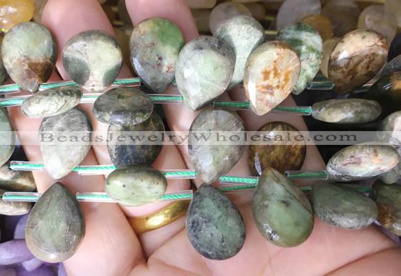 TRBS102 Top drilled 13*18mm faceted flat teardrop Green opal beads wholesale