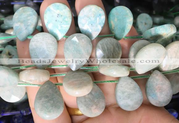 TRBS104 Top drilled 13*18mm faceted flat teardrop amazonite beads wholesale