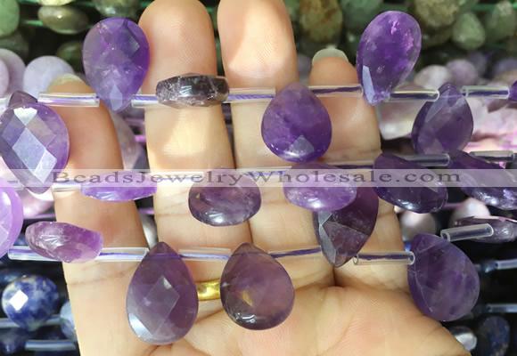 TRBS92 Top drilled 13*18mm faceted flat teardrop amethyst beads wholesale