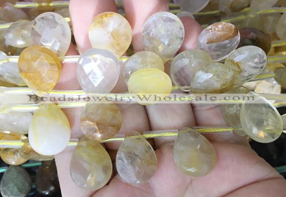 TRBS93 Top drilled 13*18mm faceted flat teardrop yellow gum flower crystal beads