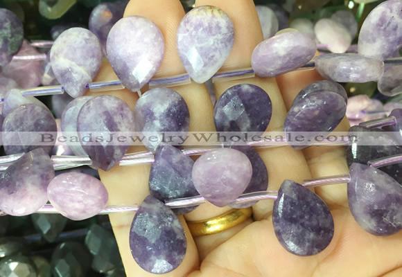 TRBS98 Top drilled 13*18mm faceted flat teardrop purple Lepidolite beads wholesale