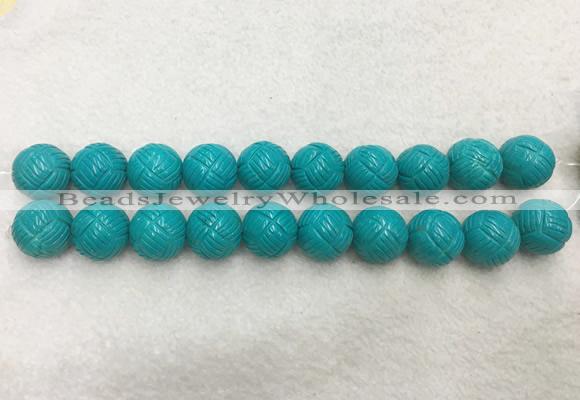 WBBS58 20mm carved round loose howlite turquoise gemstone beads wholesale