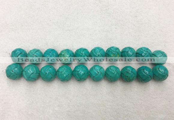 WBBS59 20mm carved round loose howlite turquoise gemstone beads wholesale